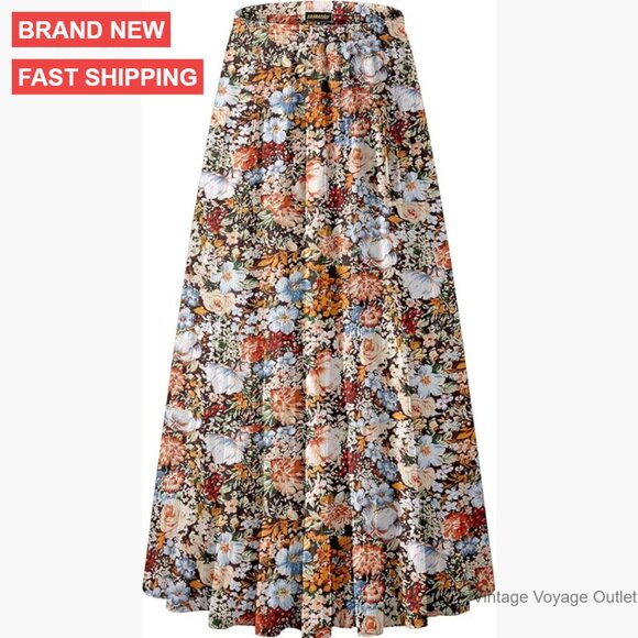 Chiffon Elastic High Waist Pleated A-Line Maxi Skirt
